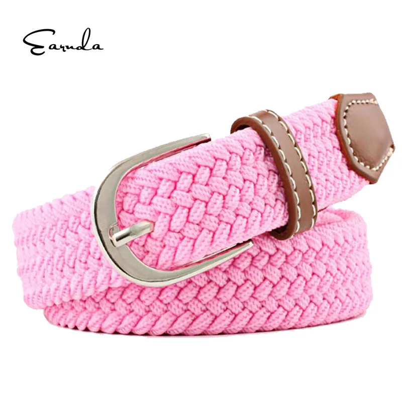 

Earnda Casual Canvas Belt Women's Pin Buckle Elastic Knitted Waistband For Students Unisex Weaving White Belt Yellow For Lady
