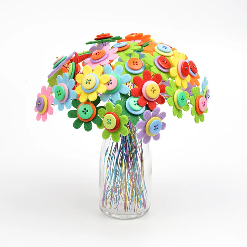 

DIY button bouquet handmade buttons flower child Handicrafts kindergarten manual course making Button flower Do It Yourself toys