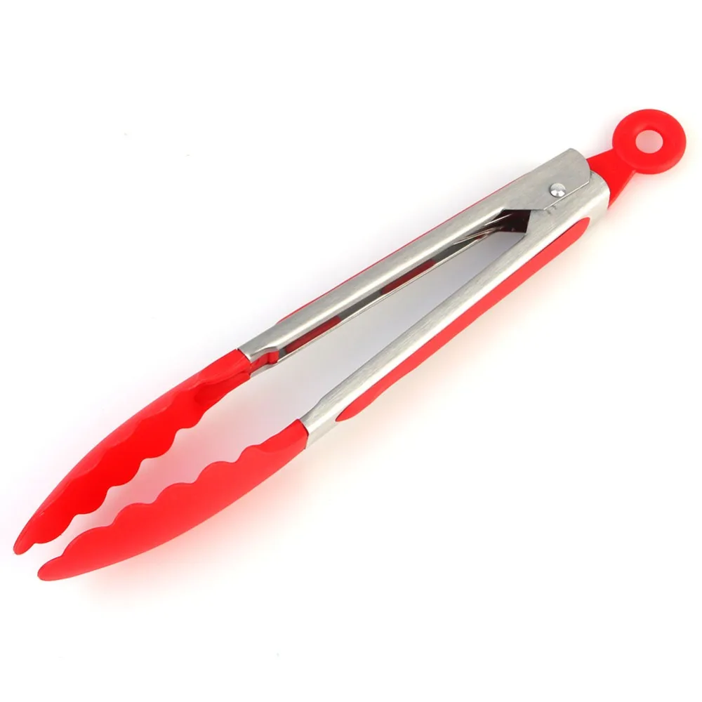 10inch Stainless steel Plastic BBQ Kitchen Tongs