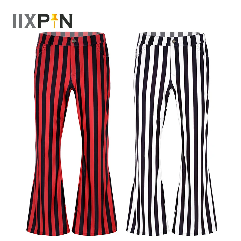 

Men Jazz Dance Pants 60s or 70s Retro Vintage Mid Waist Striped Stretch Bell Bottom Super Flares Long Pants Trousers Party Pants