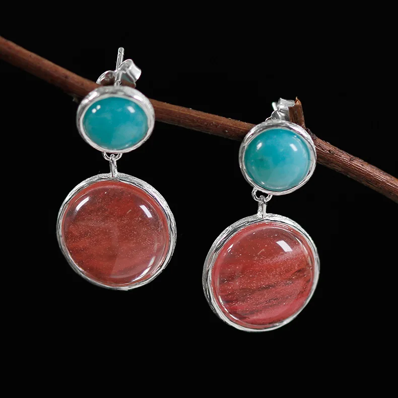 

CMAJOR Designer 925 Sterling Silver Natural Round Amazonite Beads Candy Stud Earrings Women Girl Original Fine Jewelry Wholesale