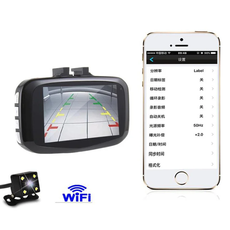 

Null DVR With Rearview Camera 1080P WIFI car DVR LED Display Cyclic Recording Car Camera Night Vision G-sensor Dash Cam Car DVR