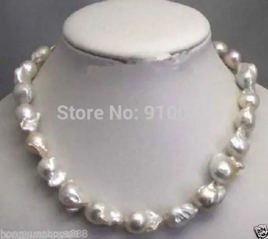 

>>>Large 15-23mm White Unusual Baroque Pearl Necklace disc Clasp 18