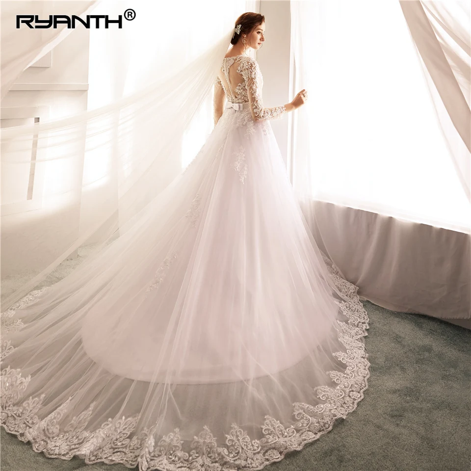 Vestido De Noiva Роскошные линии платье с жемчугом De Mariage 2019 Новое поступление вся одежда с длинным рукавом свадебное платье для принцессы