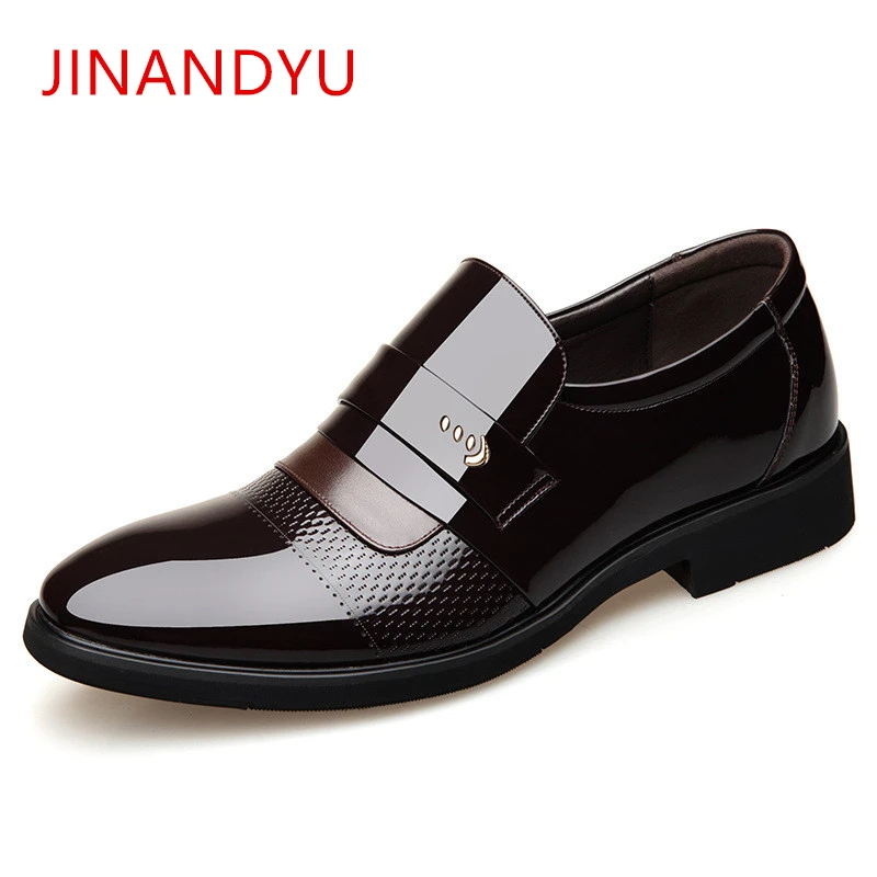

Quality Pointed Toe Formal Men Dress Shoes New Patent Leather Wedding Elevator Shoes for Men Slip on Elegant Black Leather Shoe