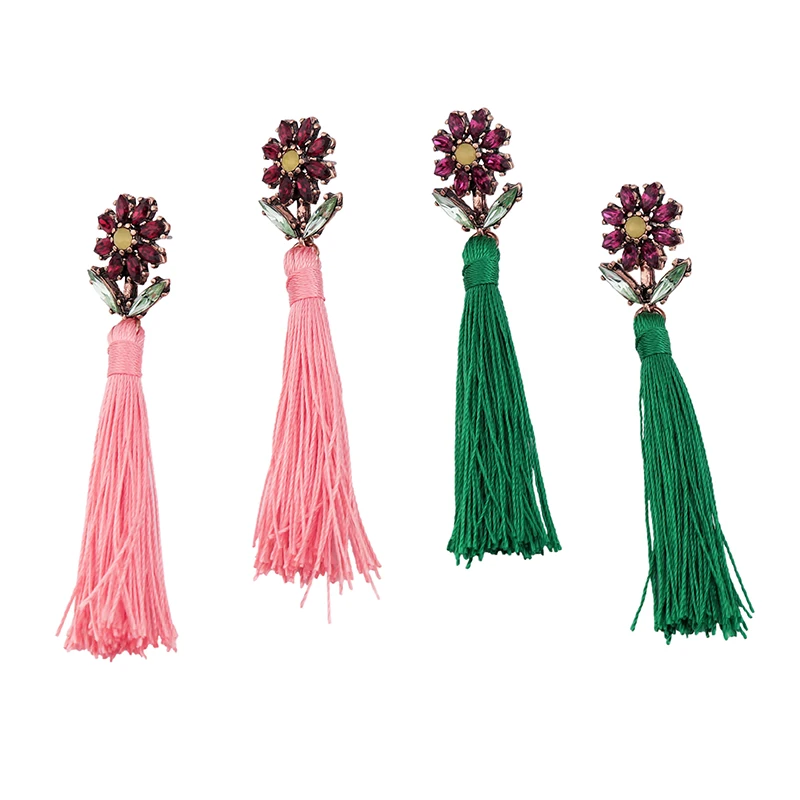 

Bulk Price 2 Colors Pink & Green Tassel Earrings Acrylic Flower Drop Earring 2017 New Fashion Jewelry For Women