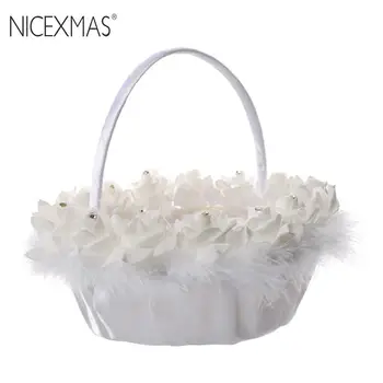 

NICEXMAS 2Pcs Wedding Flower Girl Basket Feather Bride Basket for Bridal Ceremony Party Decoration
