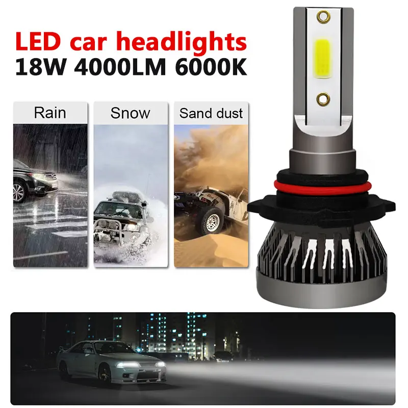 H8 H9 H11 9005 HB3 H10 9006 HB4 H4 HB2 9003 Автомобильный светодиодный фар 18 W 6000 K 4000lm Замена