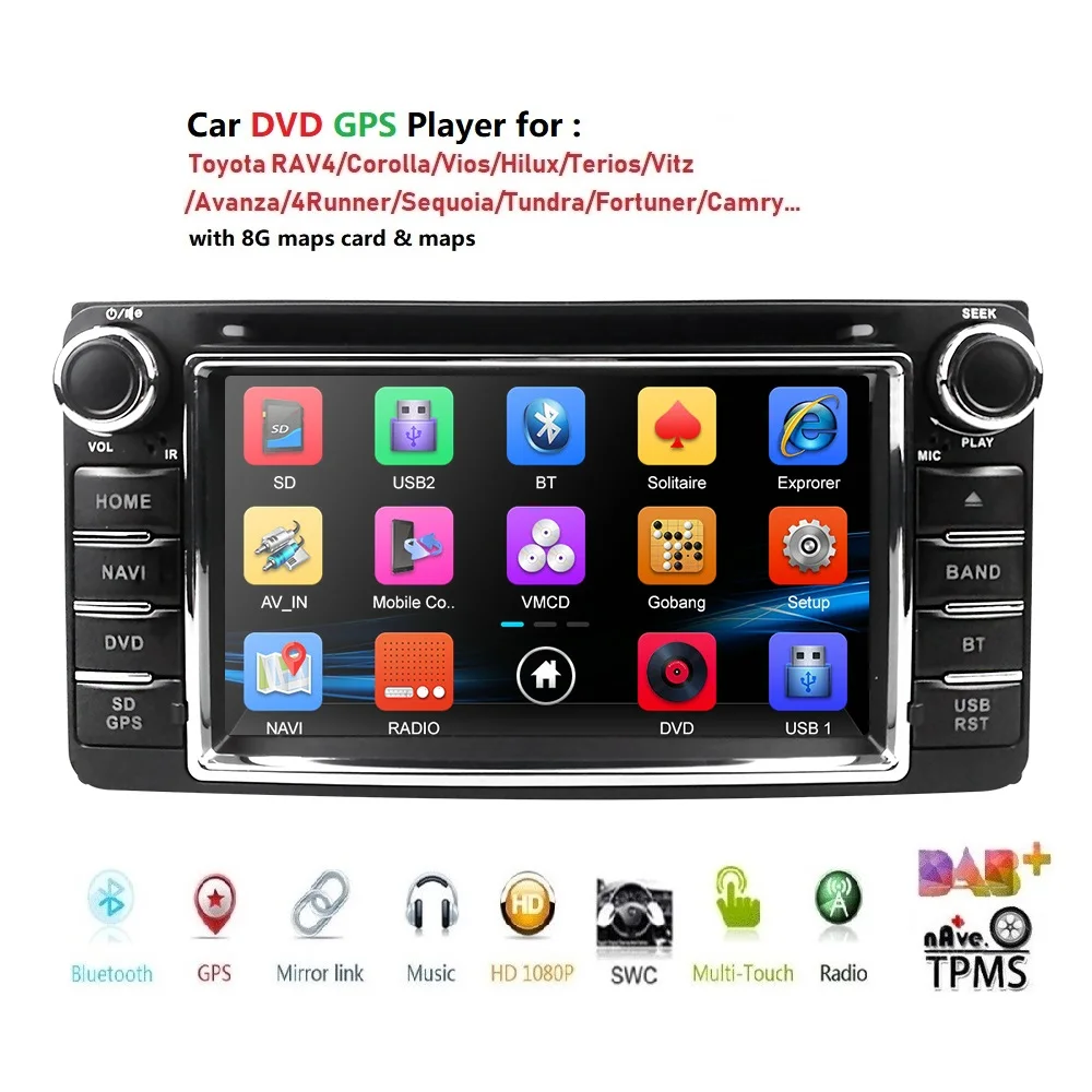 Купить Мультимедиа для стерео Радио автомобильной DVD MP3 плеер gps навигации DAB + RDS ForToyota dvbt dab + коробка рулевое колесо bluetooth контроль карты