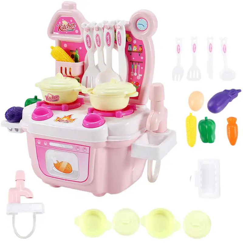 Маленький кухонный набор, пластиковый игрушечный домик для моделирования, милые ролевые игровые наборы для приготовления пищи, 1 набор, игрушка скамейка, аксессуары для детей - Цвет: Розовый