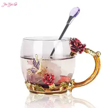 Jia-Gui Luo Luxury upgrade emaille glas rose bowl hitzebeständige kristall glas kaffeetasse paare kreative geschenk blume tee cu