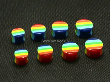 

JEWEL 40pcs rasta design ear plug acrylic saddle rainbow ear gauges mix size lots wholesale body piercing jewelry