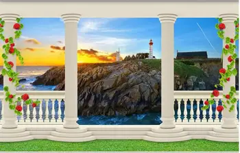 

3d wallpaper custom mural non-woven 3d room wallpaper 3 d balcony lighthouse seascape murals photo 3d wall mural wallpaper