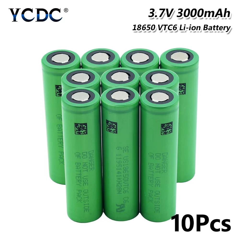 YCDC Genuine US18650VTC6 18650 Li-ion Lithium Rechargeable Battery 3.7V 3000mAh High Drain 30A For Flashlight batteries - Цвет: 10 Pcs