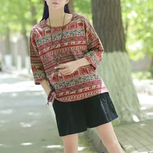 Женские футболки с цветочным принтом, хлопок, лен, свободные, модные, осень, новинка, Круглый ворот, семь рукав, размера плюс, женская одежда, Топ