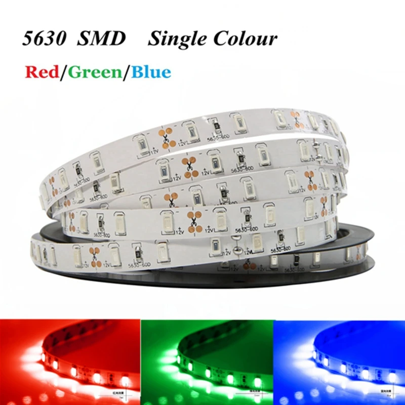 SMD 5630 Светодиодный ленты не водонепроницаемый DC12V 60 Светодиодный/m 5 м/лот теплый белый синий и красный цвета зеленый светодиодный гибкие