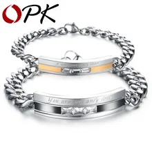ОПК 1 пара цена влюбленных кубического циркония звено цепи Браслеты Винтаж черный/золото Цвет Нержавеющая сталь Для женщин Для мужчин подарок ювелирных изделий