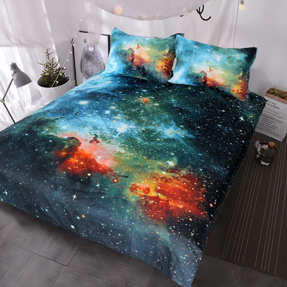 Blessliving Galaxy Bed Cover Outer Space Bedding Sets King Red