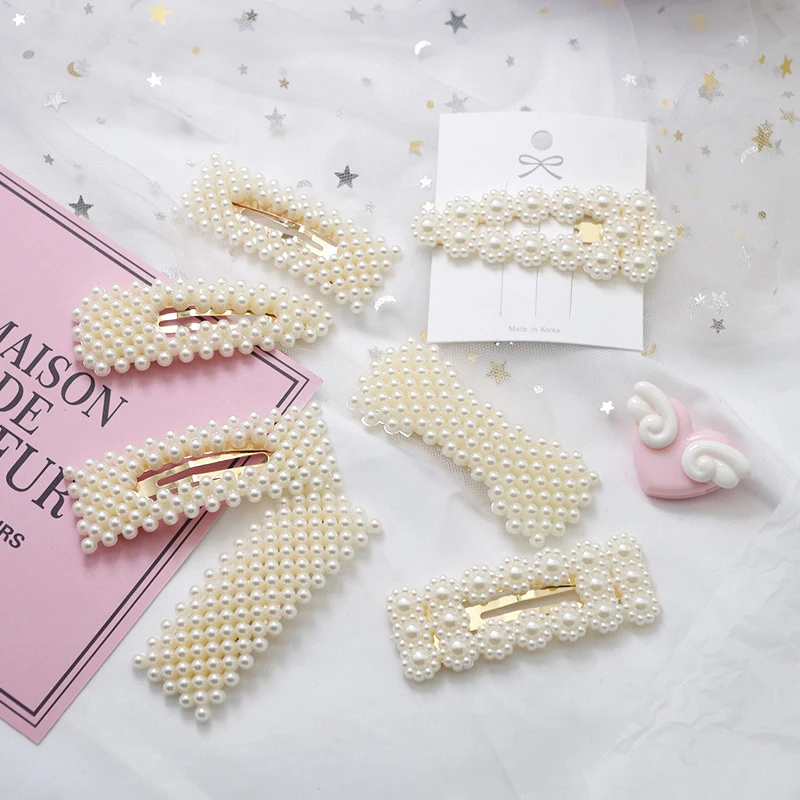 

New Geometric Pearls Hairpins Hollow Drop-shaped Girls Hair Clips Metal Fashion Lace Headwear Elegant Hair Accessories For Women