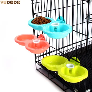 

2 Sizes Pet Cage Hanging Bowl For Dog Puppy Cat Automatic Water Drinking Feeder Dual Use Dogs Double Bowls Blue/Pink/Green