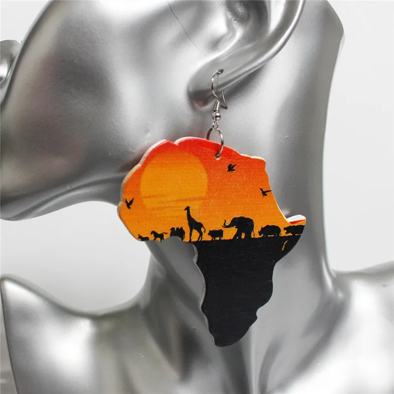 

Vintage Ethinc Africa Map Dangle Drop Earrings For Women Hyperbole Big Wood Earrings Large Pendientes African Statement Jewelry