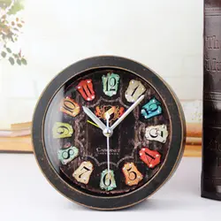 Винтаж сельских будильник Европейский ретро потертый черное дерево часы модные креативные 3D металлическими заклепками блок часы