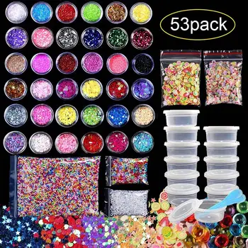 

52 Pack Schleim kinder DIY Handmade Material Flache Perlen Puderzucker Papier Weichen Keramik Set Farbige Schaum Ball Granulat