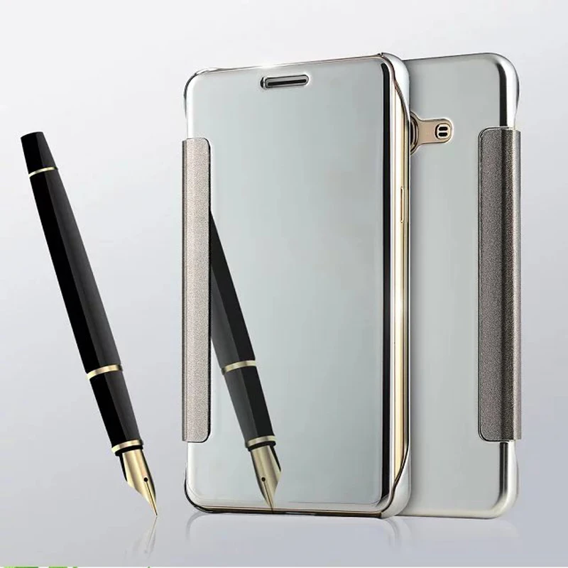 For Samsung Galaxy J7 2016 Case Hard Plastic Flip Plating Mirror Clear Window Leather Cover for