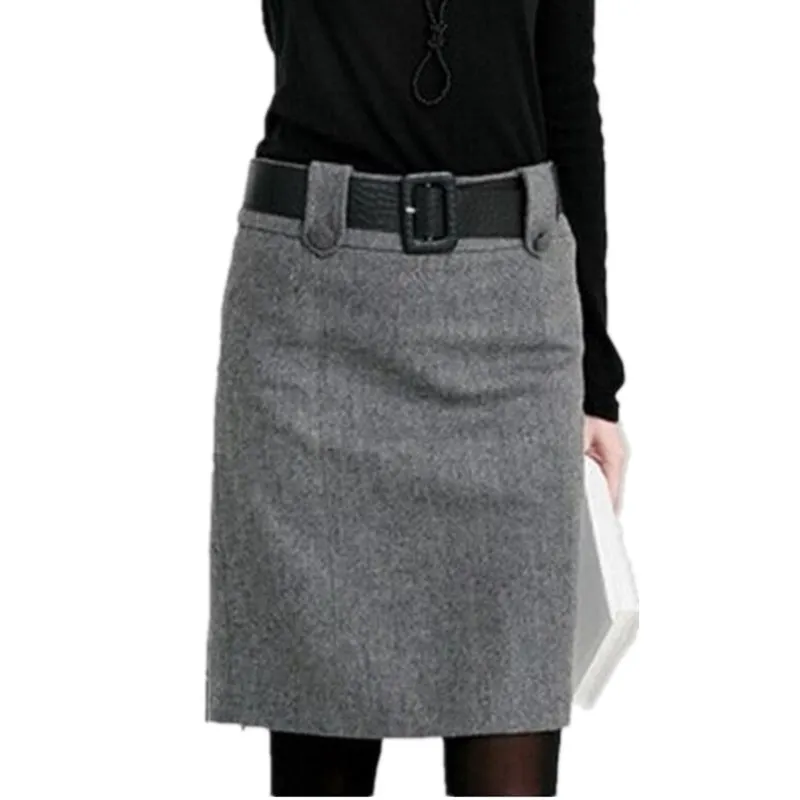 Новинка, модная осенне-зимняя женская юбка, Женская шерстяная большого размера, юбка, элегантные облегающие юбки-карандаш, юбка, юбки