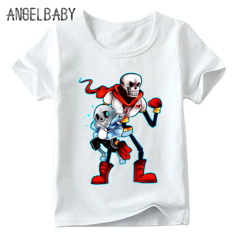 Детская футболка с принтом Sans And Papyrus Skulll Brother летние белые топы для мальчиков и