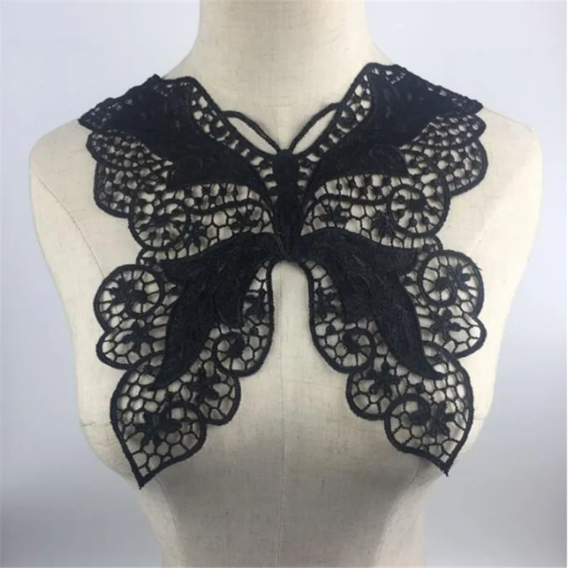 

3Pcs Black, Ivory Big Butterfly Fabric Emboridery Venise Lace Beautiful Flower Applique Lace Collar DIY Craft 21X 34cm YL0140