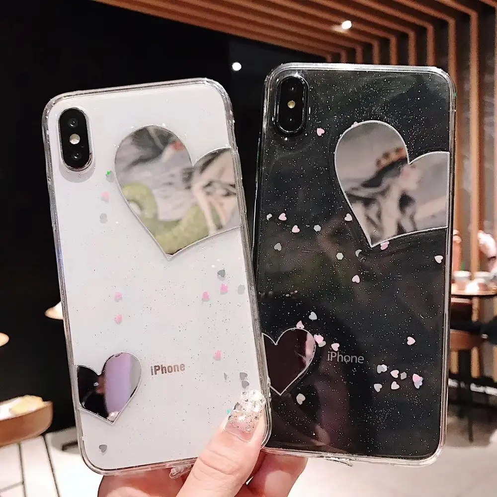 

Glitter plating Love Heart Dots case for iphone 7 plus case Soft silicone Mirror case for iPhone XR X XS Max 6 6s 7 8 plus