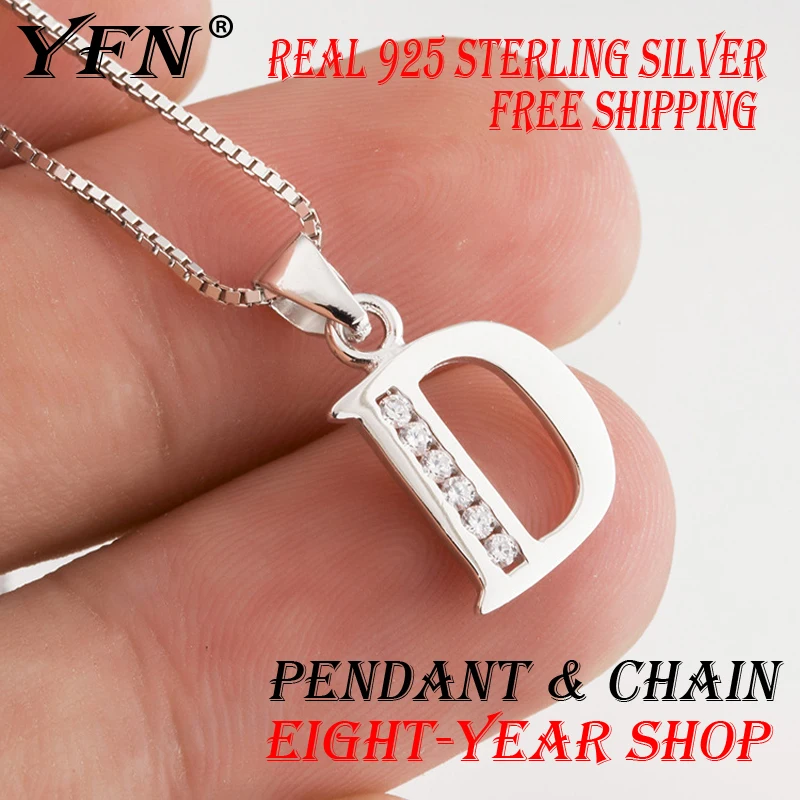 

YFN Brand 925 Sterling Silver Pendant Choker Jewelry For Women Girl Initial Classic Letter D Pendants Necklaces 18inch Chain