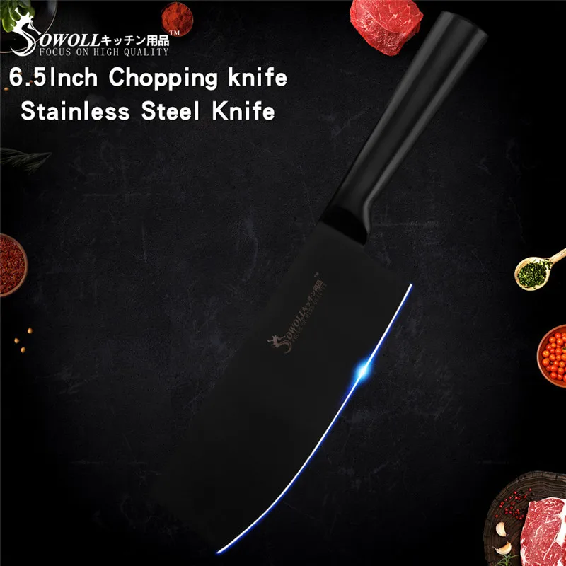 SOWOLL разделочный нож Santoku Nakiri, набор кухонных ножей из нержавеющей стали 3Cr13 с черным лезвием, кухонные принадлежности - Цвет: 6.5 inch nakiri