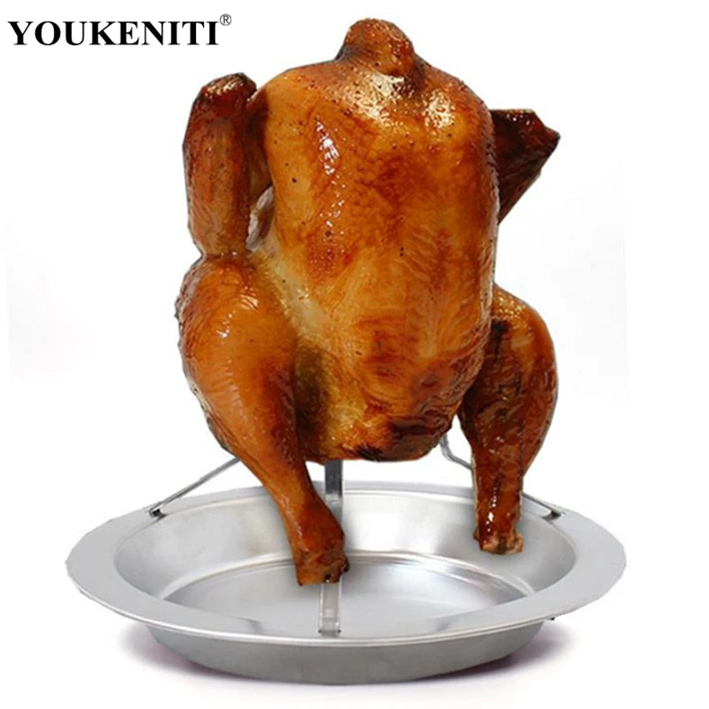 Stainless Steel Beer Can Chicken Turkey Roaster Oven Rotisserie Grill