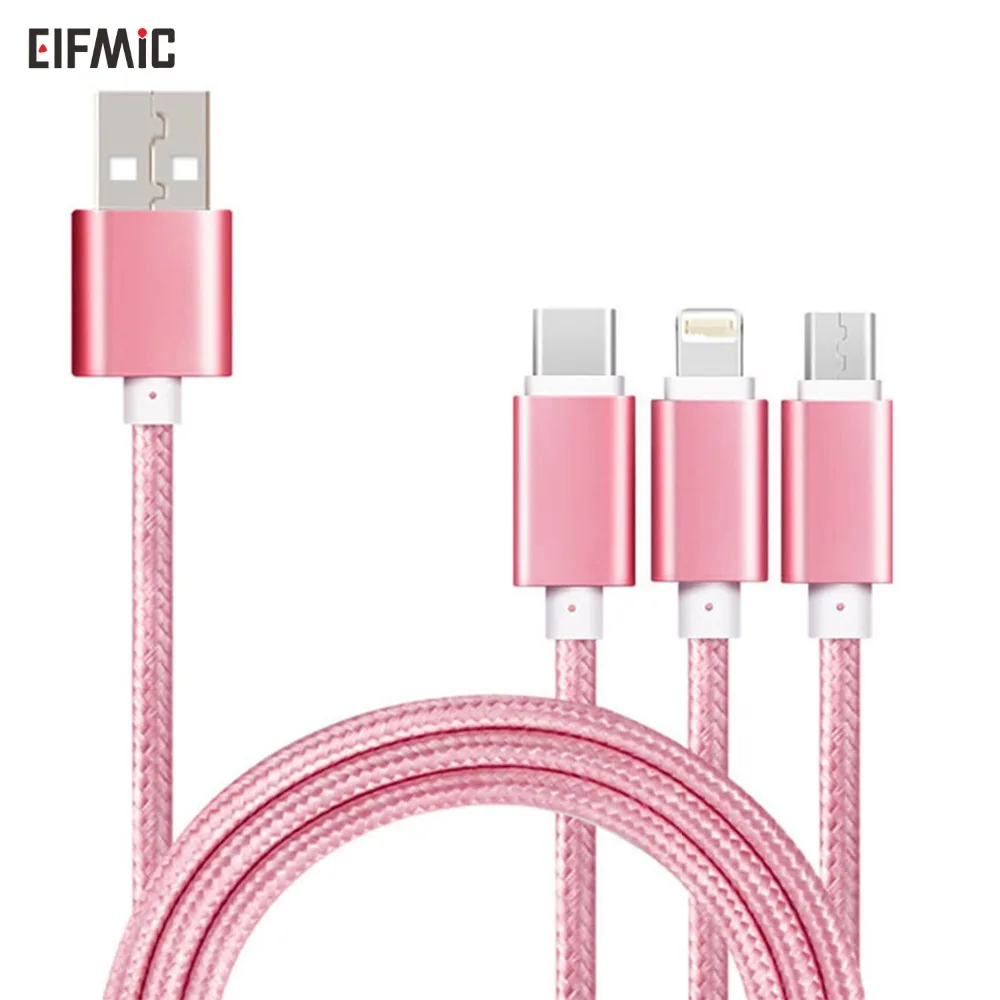ELFMIC 2.4A Fast Charging Cable Micro-usb-Type-C Light-ning for xiaomi huawei iphone ipad samsung