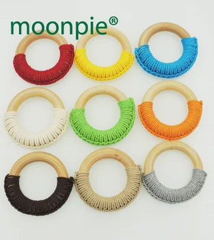 

9 colors to choose Nursing Toy -12 pcs 100% cotton cord Crochet Ring - Wooden Teething Ring for Baby NT062
