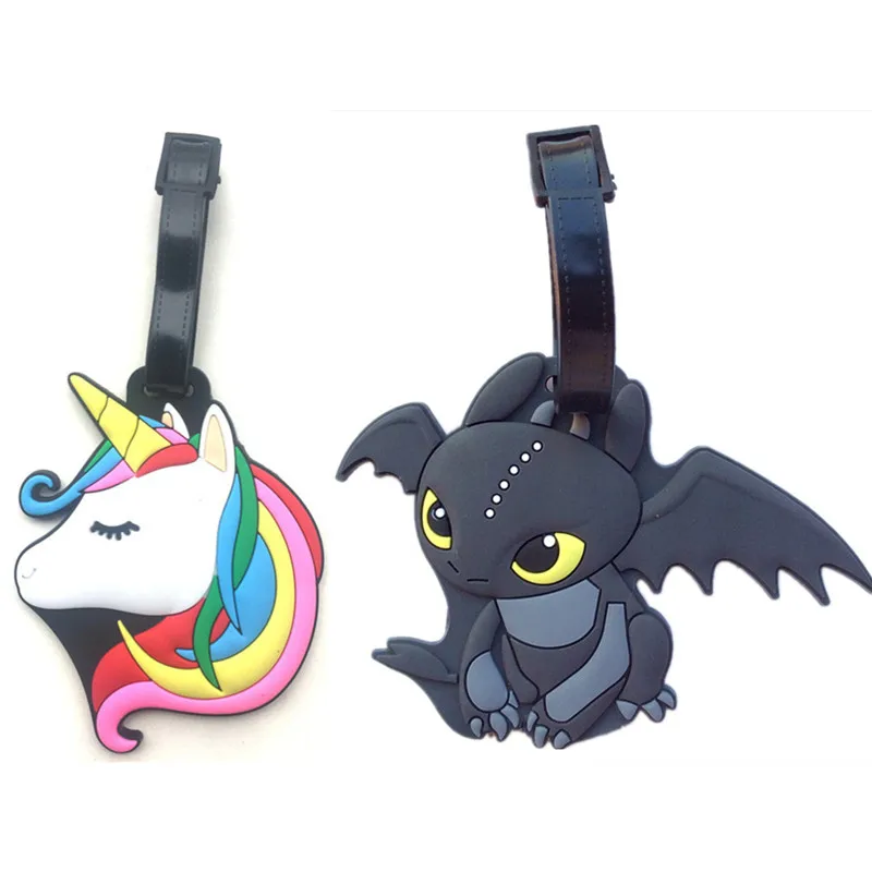 

New Fashion Dragon Suitcase Luggage Tag Cartoon Unicorn ID Address Holder Baggage Label Silica Gel Identify Travel Accessories