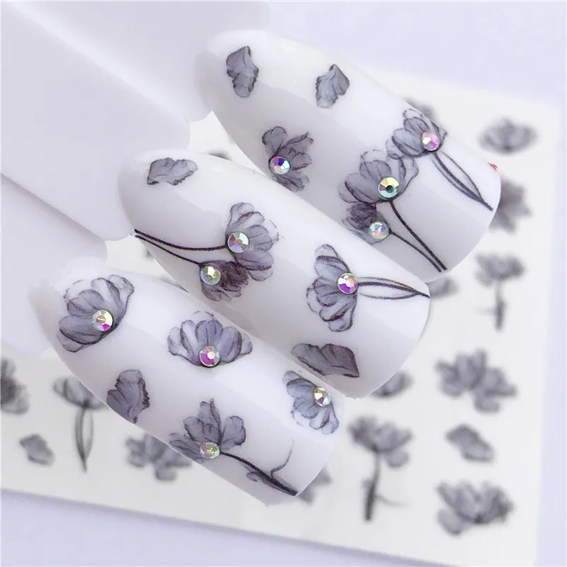 1 лист стикеров для дизайна ногтей WUF водные наклейки Apple/ Cartoon / Small fresh flower цветной
