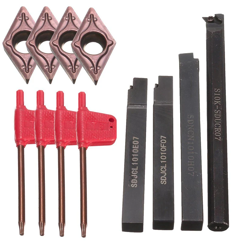 4pcs/set New 10mm Lathe Turning Tool Boring Holder Set + 4pcs DCMT0702