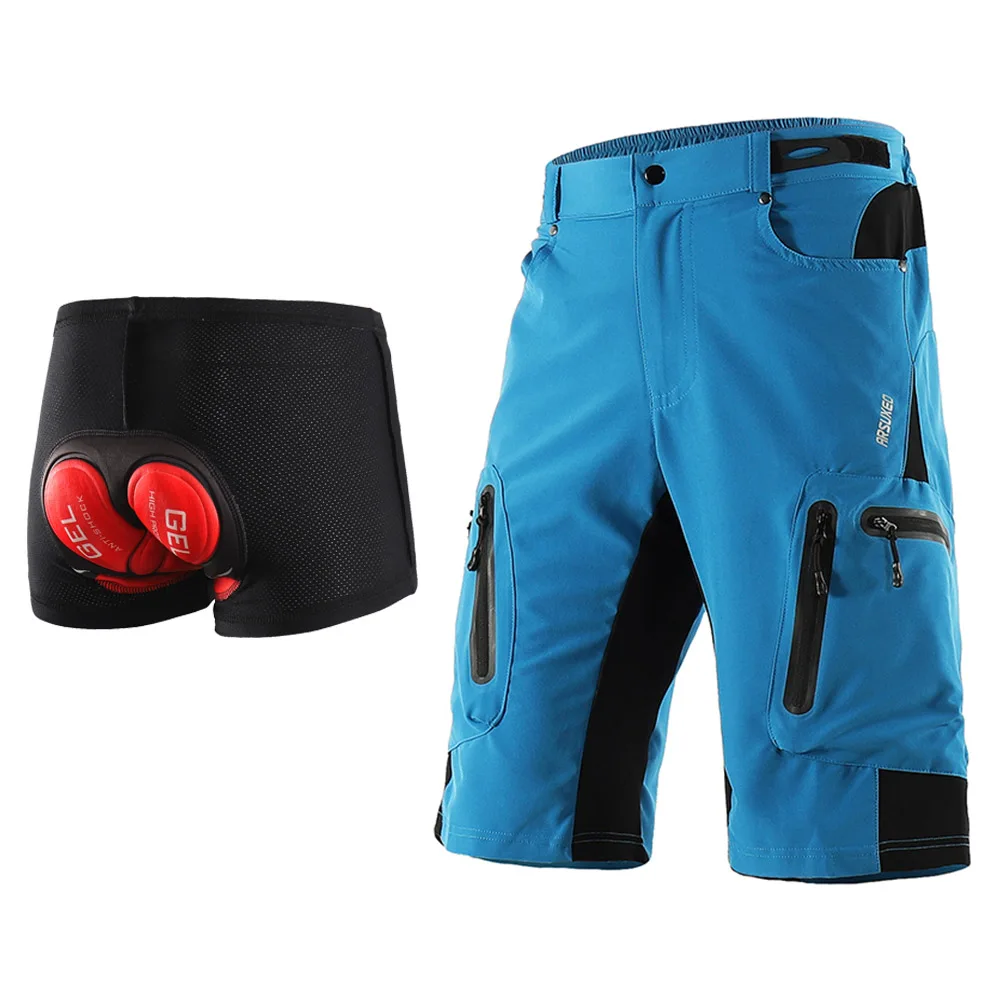 ARSUXEO мужские спорта на открытом воздухе велосипедные шорты MTB Downhill шорты горный велосипед шорты 1202 - Цвет: light blue with pad