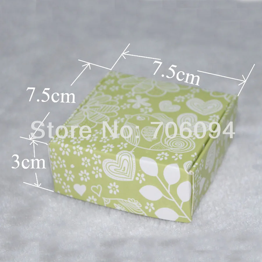 

7.5*7.5*3CM,100pcs/lot,Cosmetic/Jewerly green printed paper box handmade gift boxes,Essential oil box,custom box logo