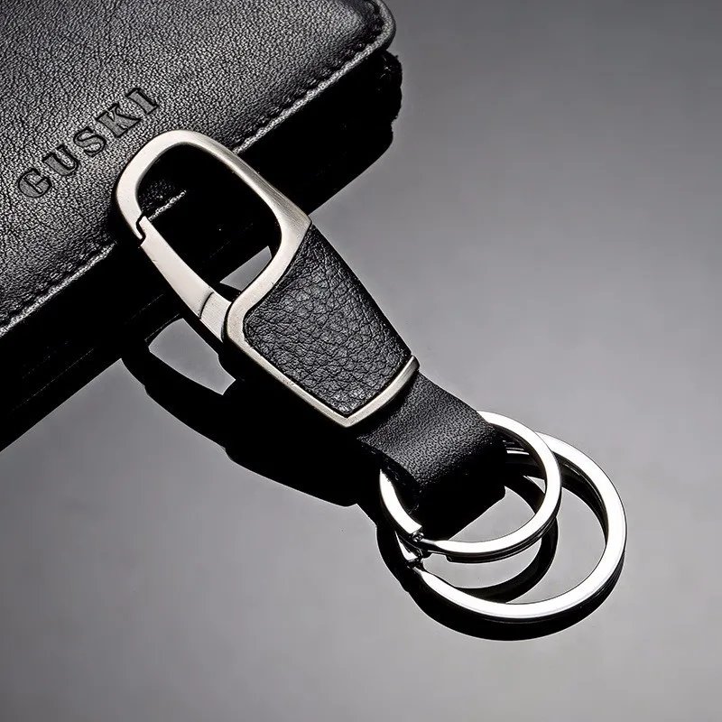 Black Leather Keychain Holder Keyring Silver Key Car Chain Rings Women Men Jewelry