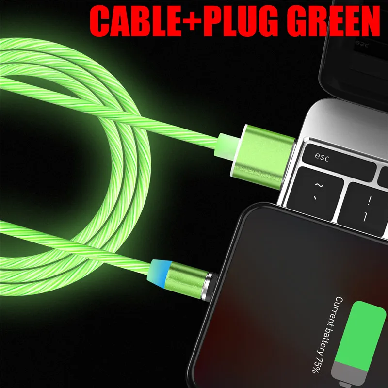 МАГНИТНЫЙ световой светодиодный светильник USB зарядное устройство кабель для iPhone Xs Max Micro type C зарядка A50 A70 P30 шнур Быстрая зарядка магнит - Цвет: Green