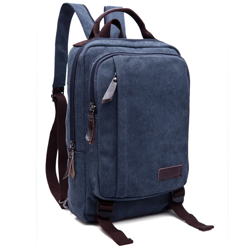 Boshikang рюкзак мужской большой емкости рюкзак винтажный Открытый путешествия холст рюкзак на молнии ремень небольшой рюкзак школьная сумка - Цвет: dark blue