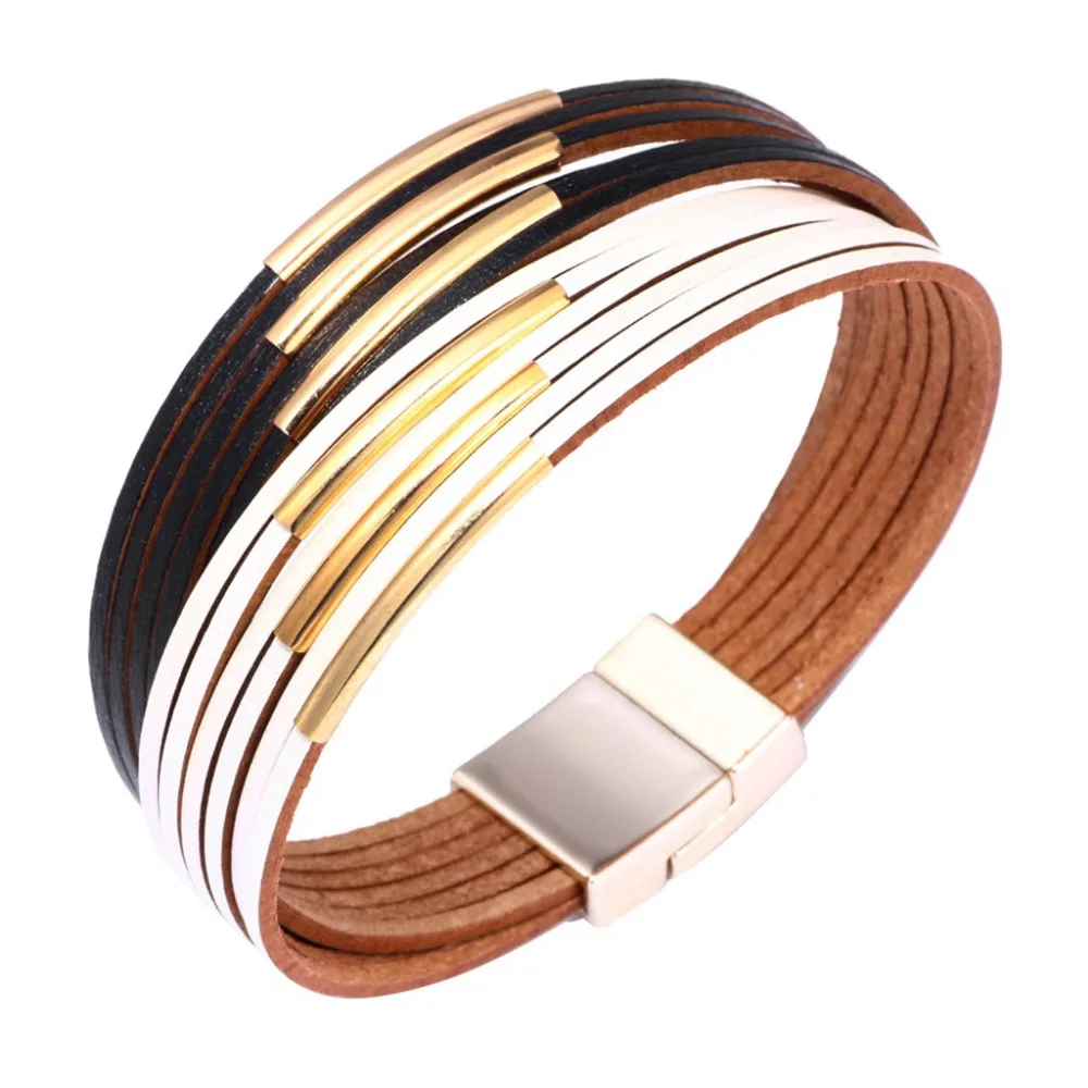 

NEW Multi Layer Leather Bracelet Braided Wrap Bracelets Cuff Bangle Alloy Wristlet Magnetic Clasp Handmade Flawless Wristband