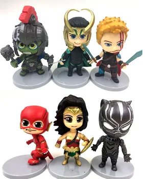 

6pcs/lot Japanese anime figure Q version The avanger wonder woman Flash man action figure collectible model toys