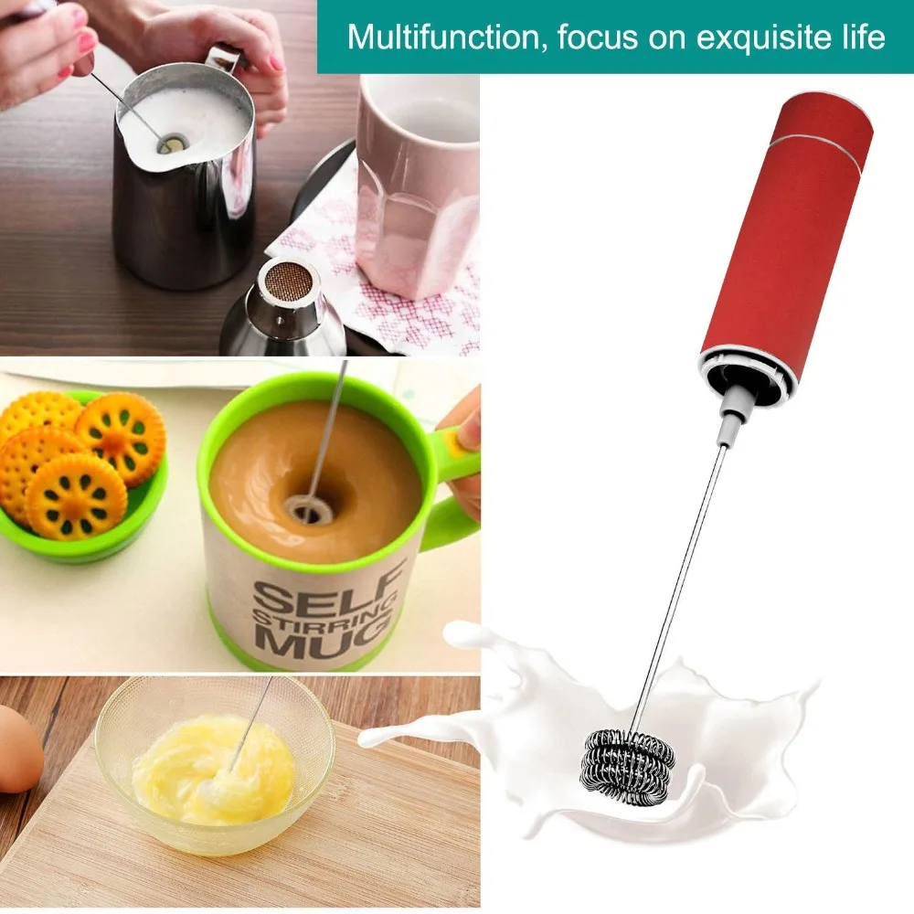 Stainless Steel Mixer Multifunction Electric Milk Frother Handheld Mini Mixing Foamer Coffee Blender Red Blender