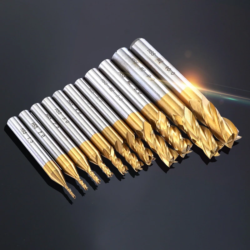 7pcs/11pcs Milling Cutters 4flute Titanium Hss End Mill Set 1.510mm