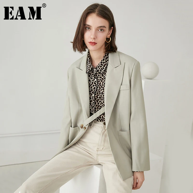 

[EAM] 2019 New Autumn Winter Lapel Long Sleeve Button Split Joint Loose Brief Temperament Jacket Women Coat Fashion Tide JX156